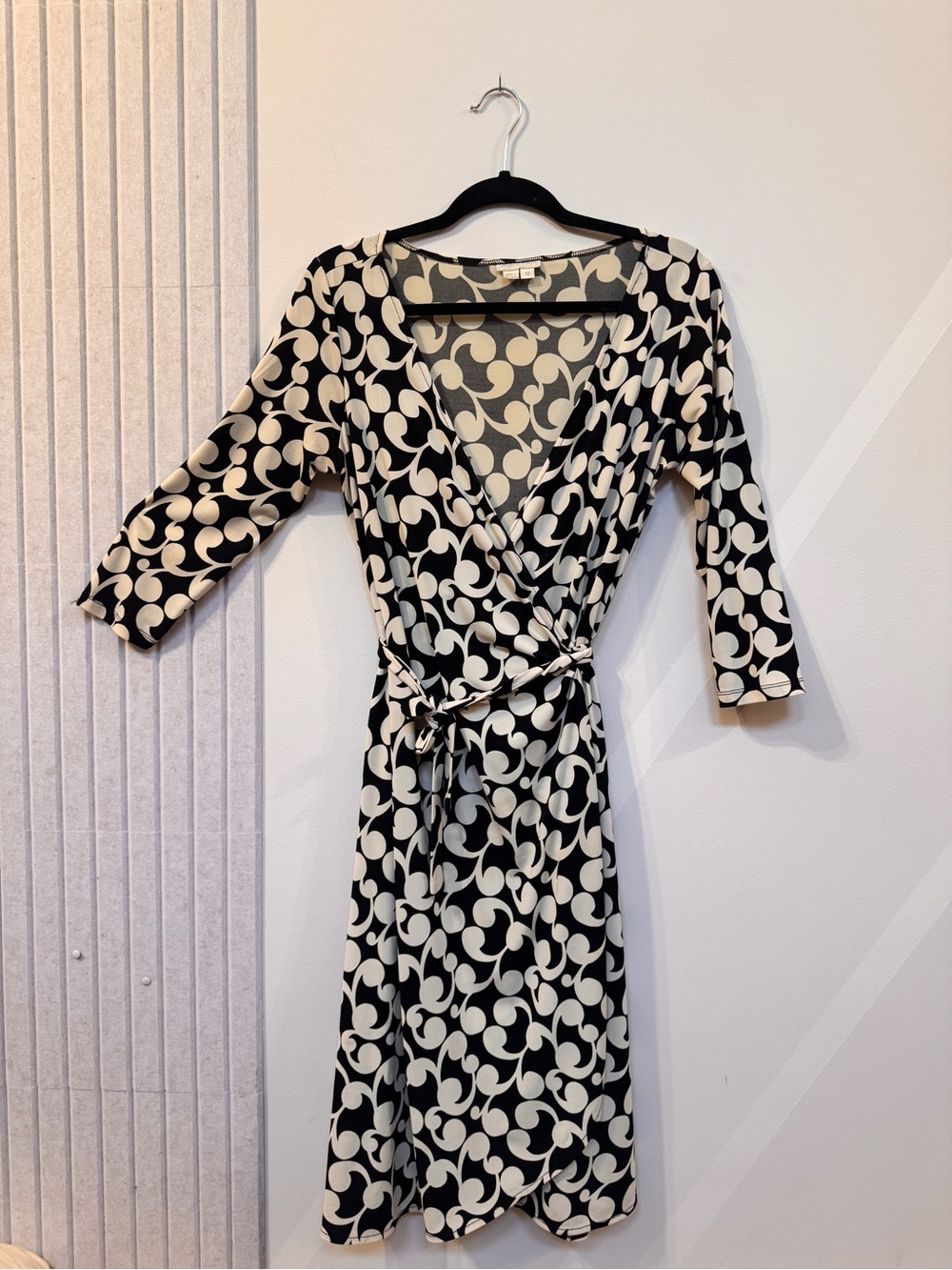 London Times Black and Cream Geometric Wrap Midi Dress